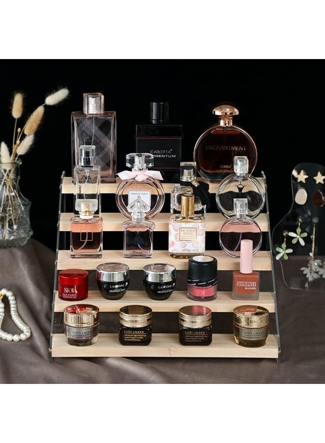 بيتلا ستاند عرض من الخشب والأكريليك بـ4 طبقات، منظم عطور متعدد المستويات، حامل عرض للكعك والمجسمات للطاولة - Image 3